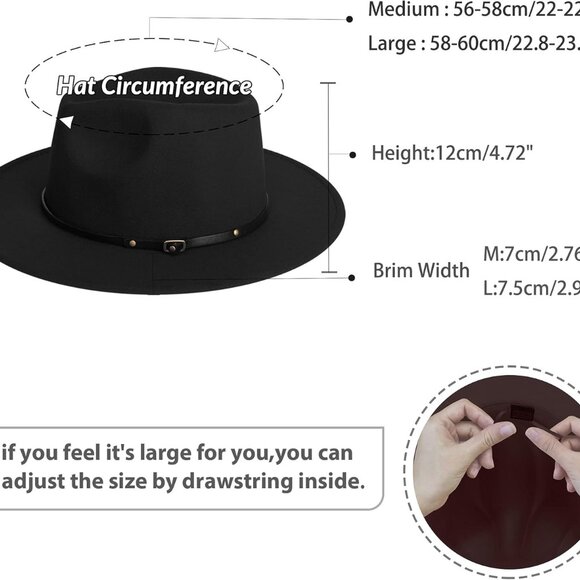 Fedora Hats for Men & Women Wide Brim Fedora Felt Panama Hat Men's Dress Hats wi - Picture 2 of 6